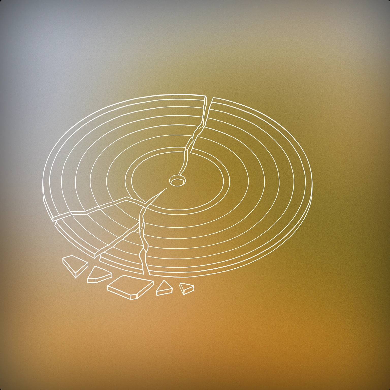 Cover of a single shattered vinyl record with a visible central crack and broken pieces scattered closely together for Collapse sound effects