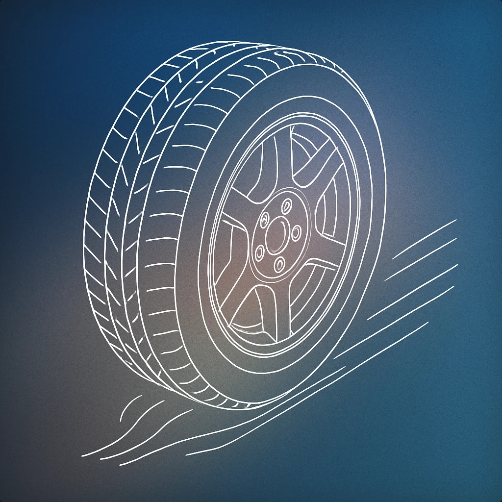 Cover of A single car tire with motion lines curving outward from the contact point with the ground for Tire Screech sound effects