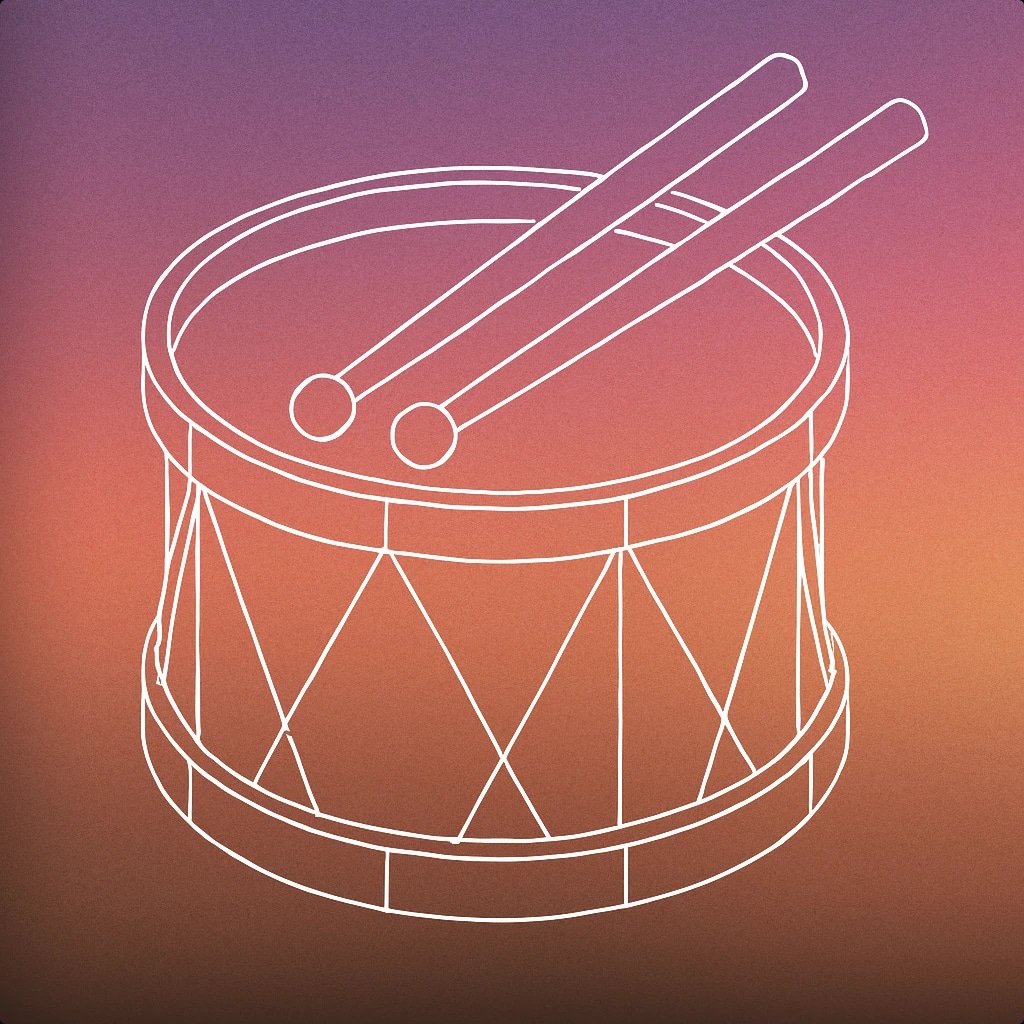 Cover of A stylized toy drum with two drumsticks resting on top for Kids Yay sound effects