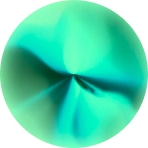 A teal-colored, shiny, spherical object with a smooth surface.