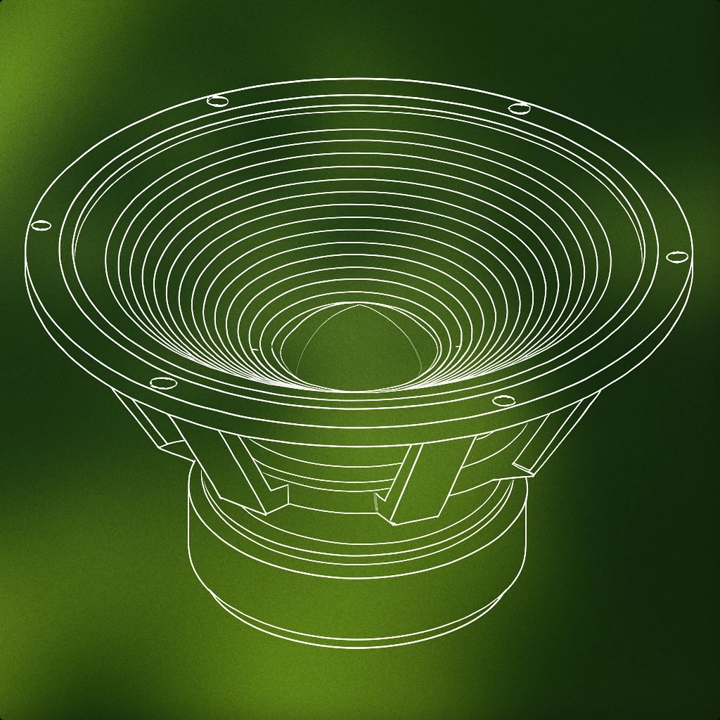 Cover of A large subwoofer cone with exaggerated deep grooves radiating outward for Bass Sound sound effects