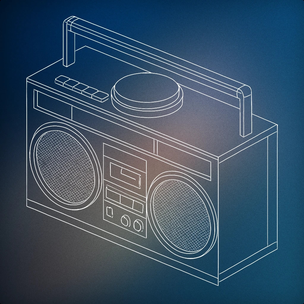 Cover of A stylized, oversized boom box with a single large button on top for Boom Aca sound effects