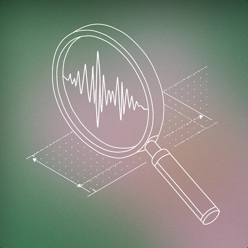 Cover of audio waveform magnified by a circular lens for Zoom sound effects