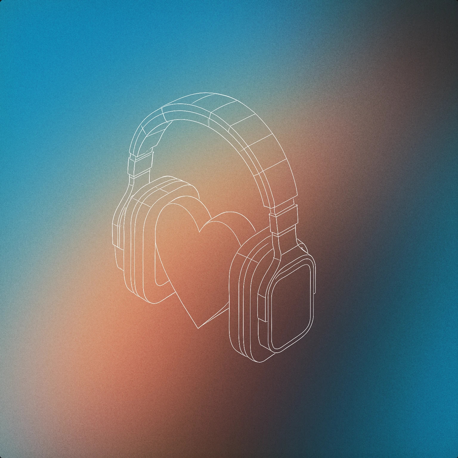 Cover of pair of over-ear headphones gently encasing a heart shape at the center for Heal sound effects