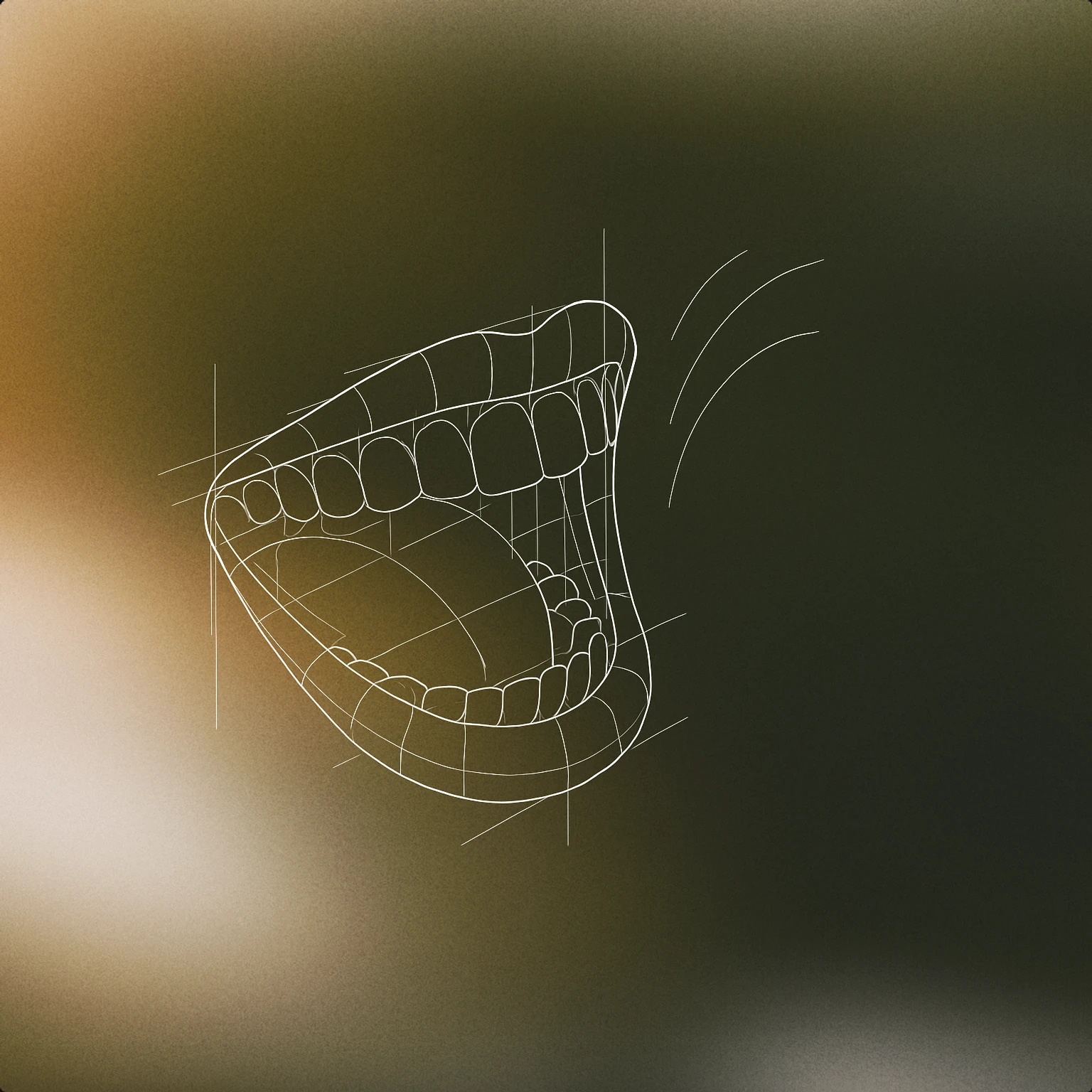 Cover of a stylized, open smiling mouth with visible teeth and slightly curved lines suggesting laughter escaping from it for Risas sound effects