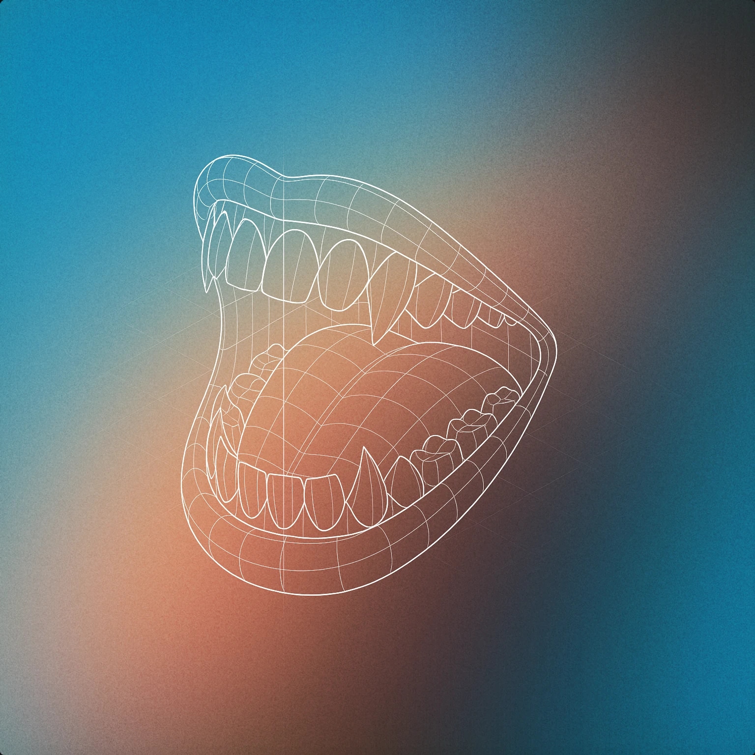 Cover of a stylized open mouth with exaggerated, sharp teeth and a wide grin for Creepy Laugh sound effects