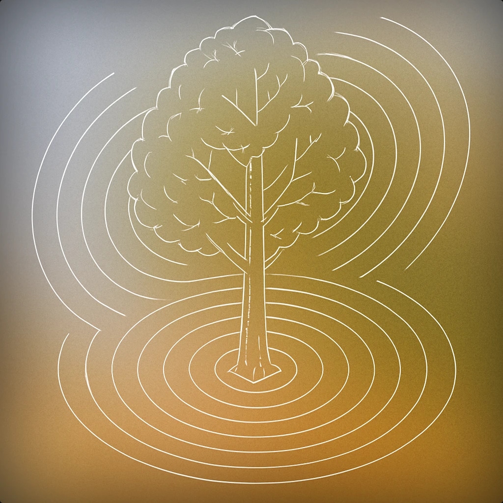 Cover of a stylized tree with concentric rings emanating from its trunk, resembling sound ripples spreading through the air for Nature sound effects