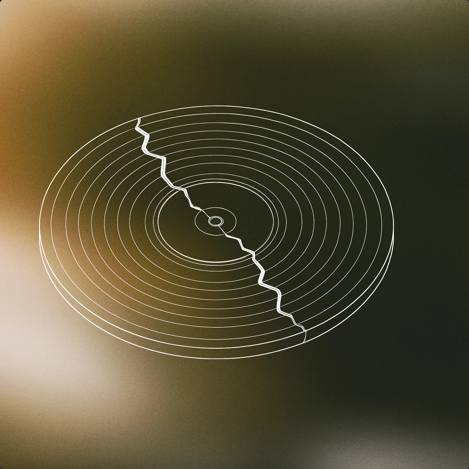 Cover of Vinyl record with a visible jagged crack crossing its surface for Crackling sound effects