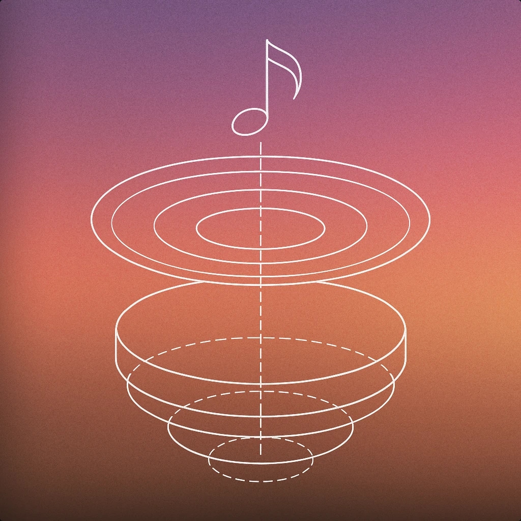 Cover of A floating disc emitting semi-transparent concentric rings with a small stylized musical note suspended above it for Hologram sound effects
