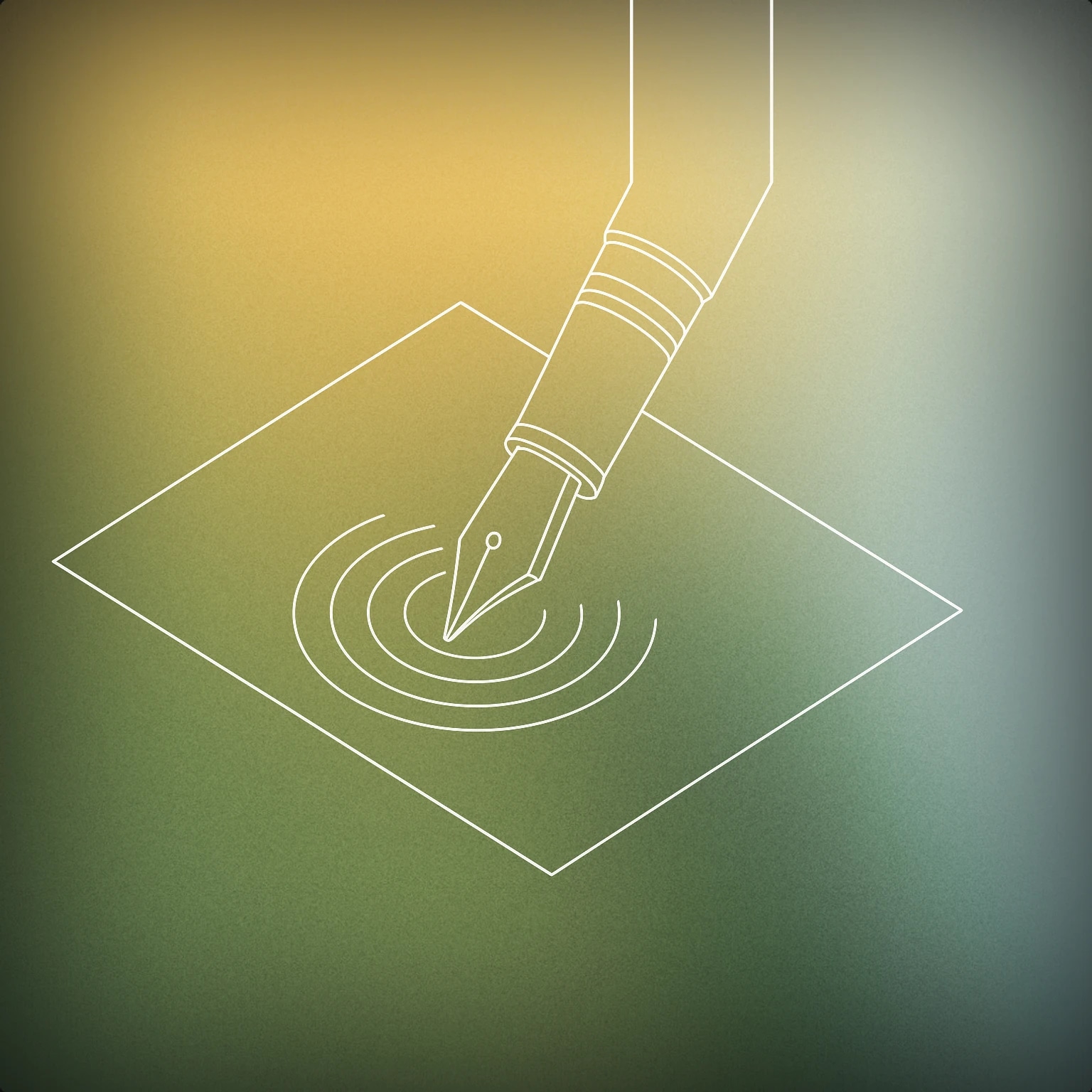 Cover of A fountain pen tip resting on a sheet of paper with subtle soundwave lines emanating from the point of contact for Writing sound effects