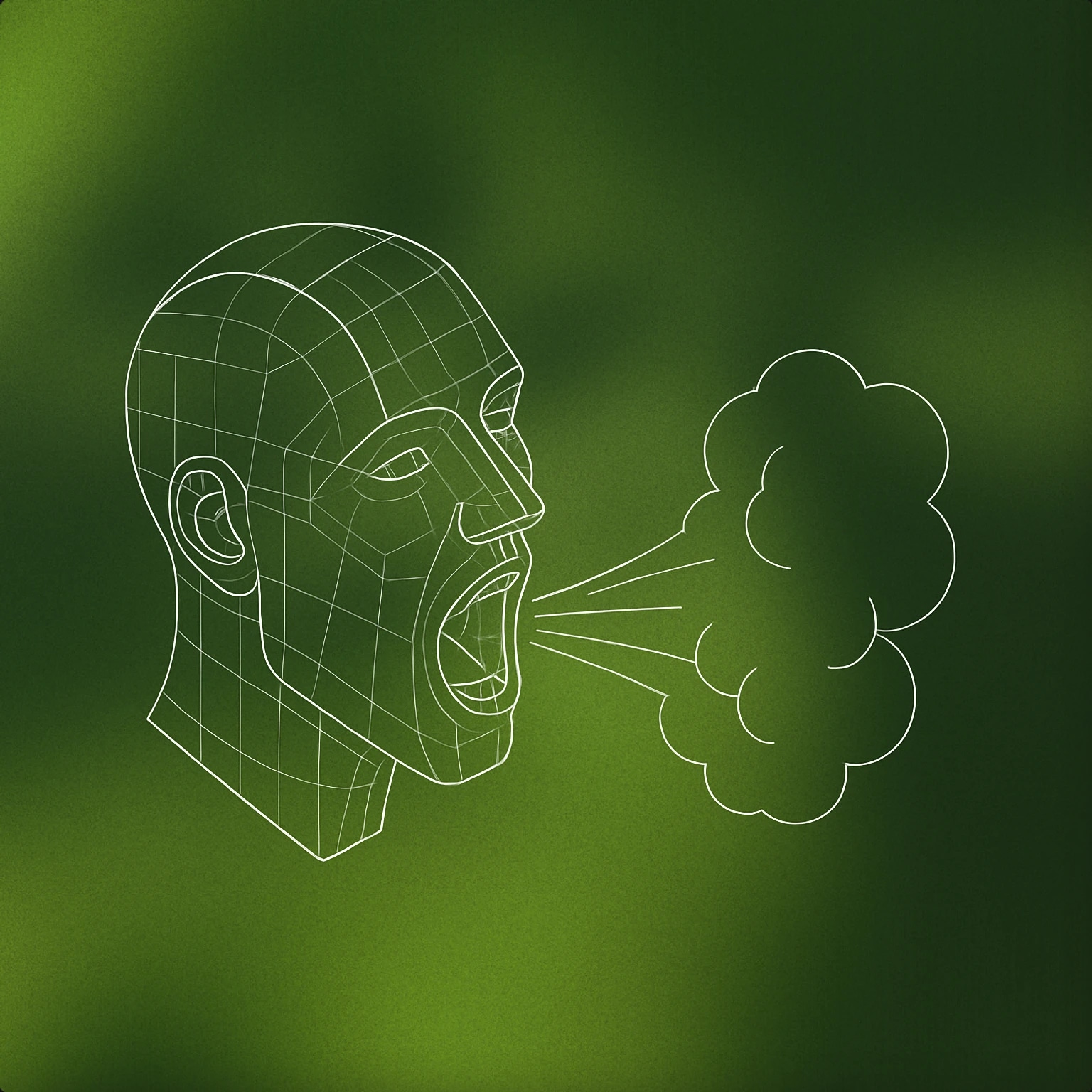 Cover of a stylized human face with exaggerated open mouth and visible breath clouds emanating forward for Heavy Breathing sound effects