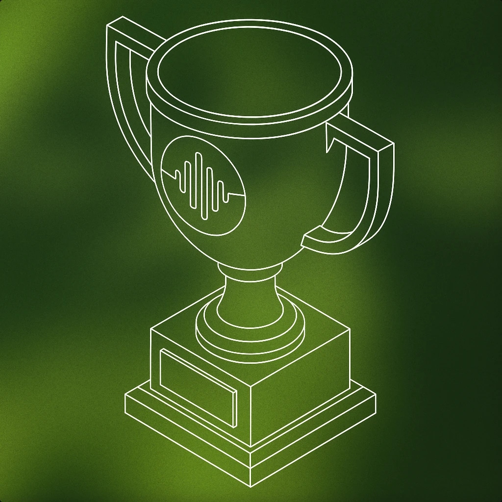 Cover of a trophy with a stylized soundwave engraved on its front for Success sound effects
