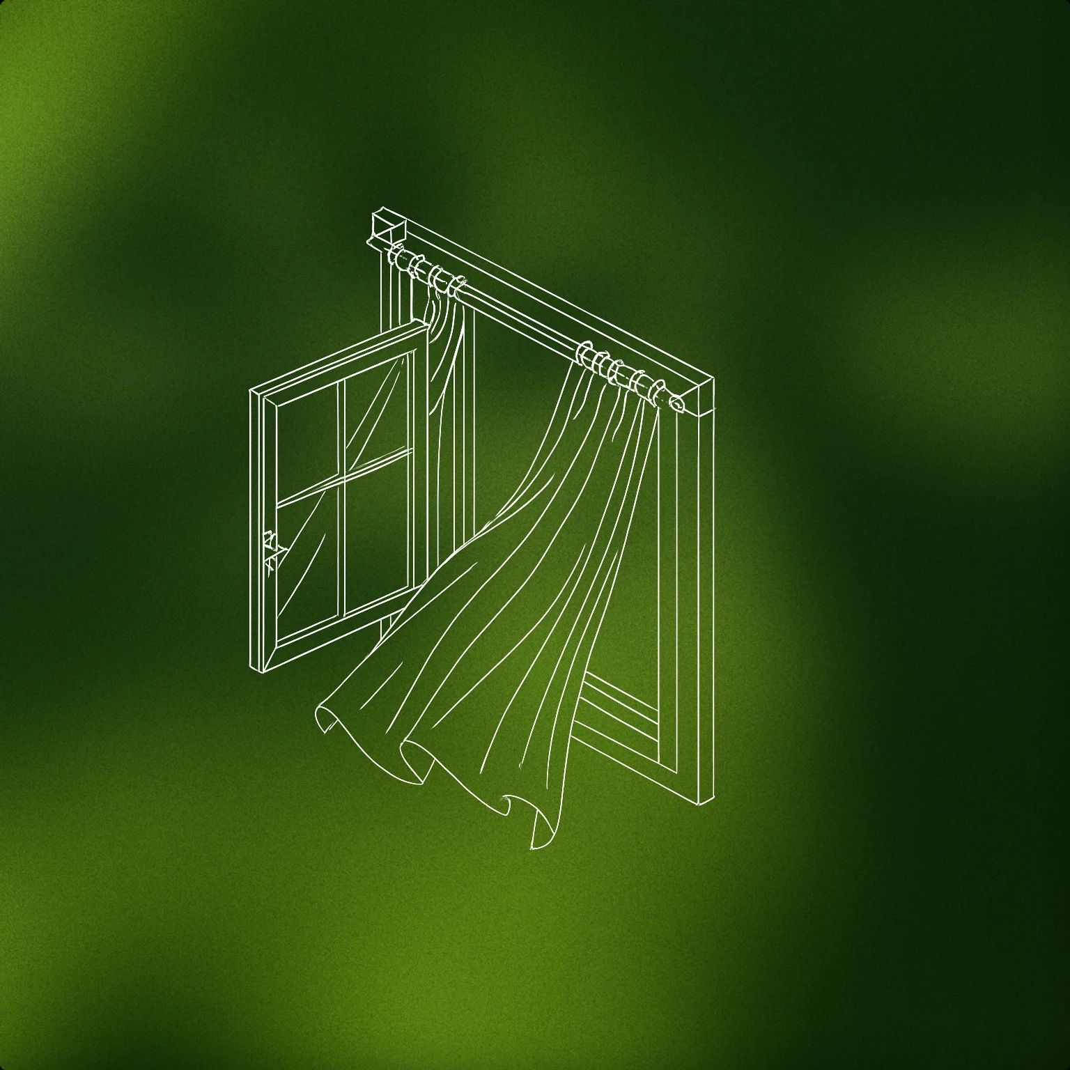 Cover of an open window with flowing curtains for Ambie sound effects