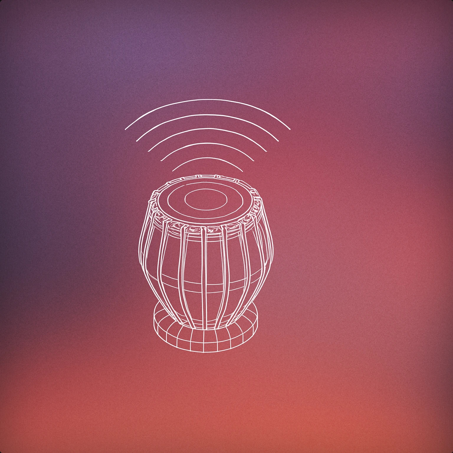 Cover of Tabla drum with sound vibrations illustrated as curved lines above it for Indian sound effects