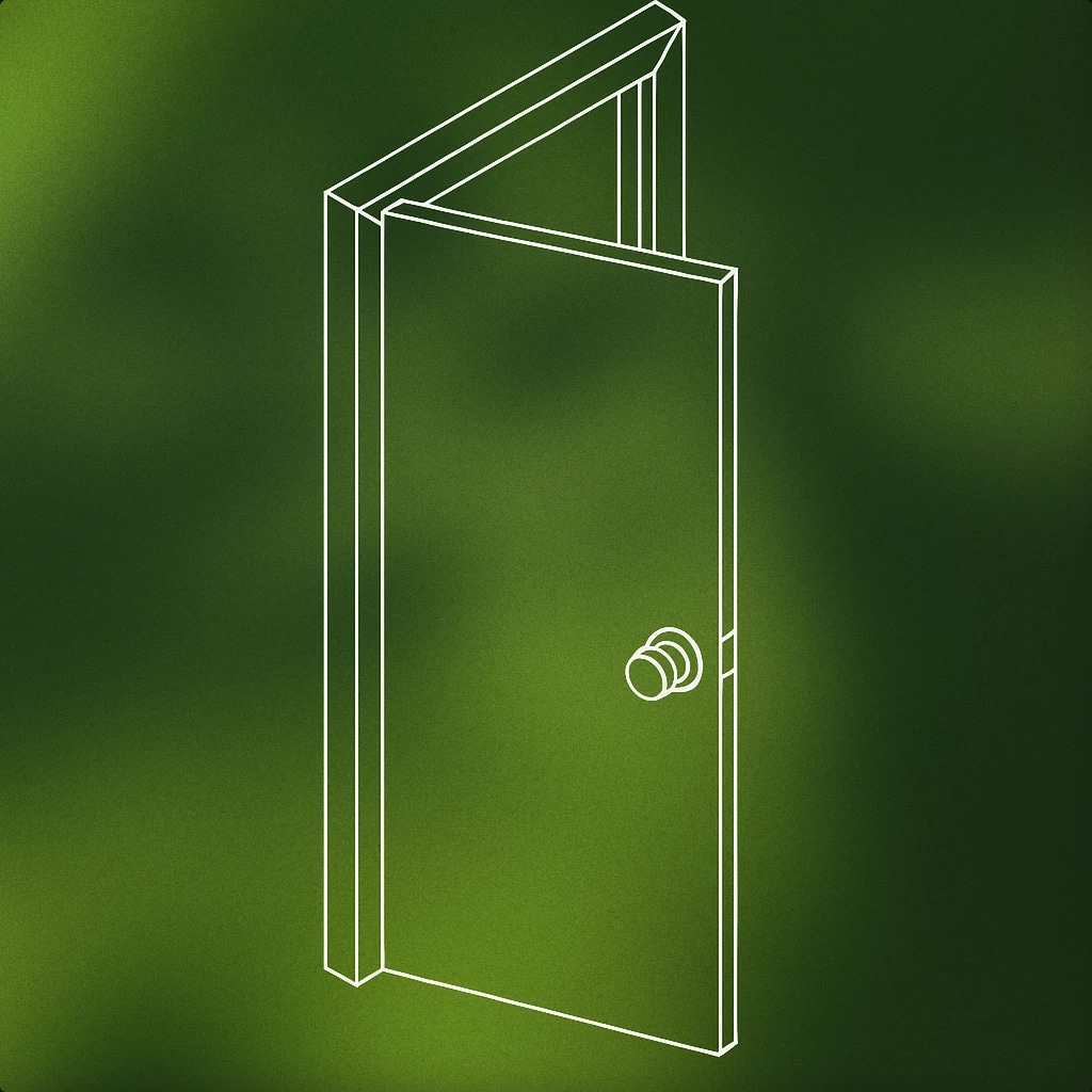 Cover of a single, slightly ajar door with a prominent round doorknob for Knock sound effects