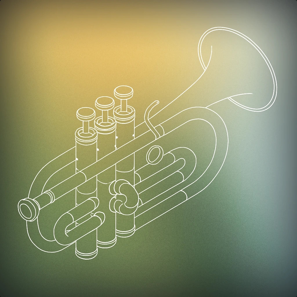 Cover of curved trumpet-style horn with three valves for Reggae Horn sound effects