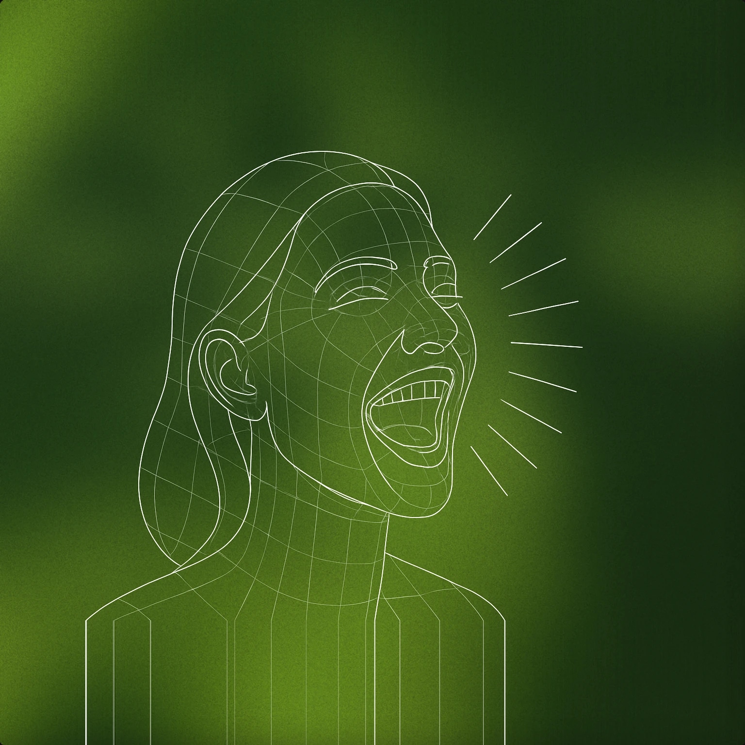 Cover of A stylized face of a woman with an open mouth and curved lines radiating from the mouth to depict laughter for Woman Laughing sound effects