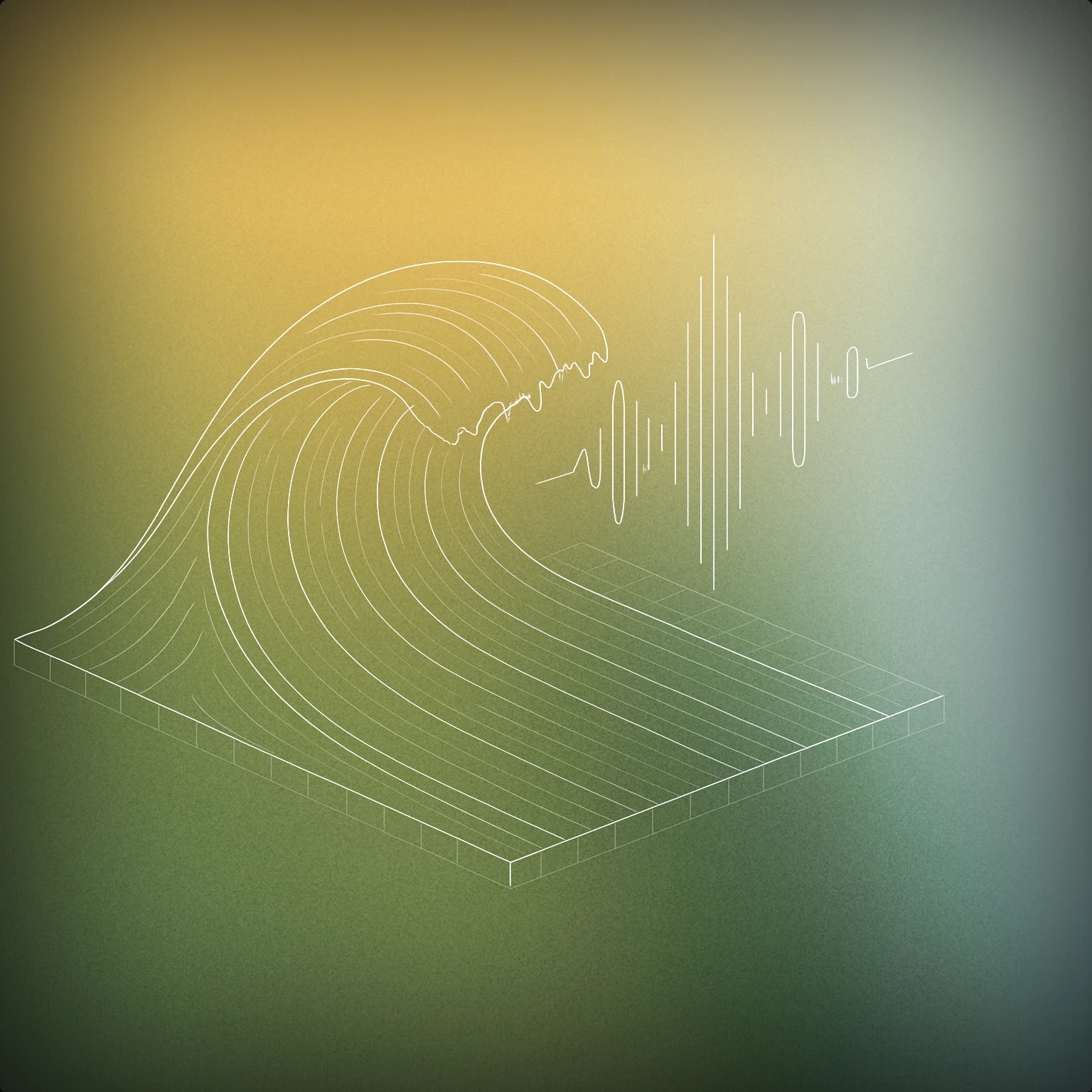 Cover of A large stylized wave crest forming into a simplified soundwave pattern at its peak for Tsunami sound effects