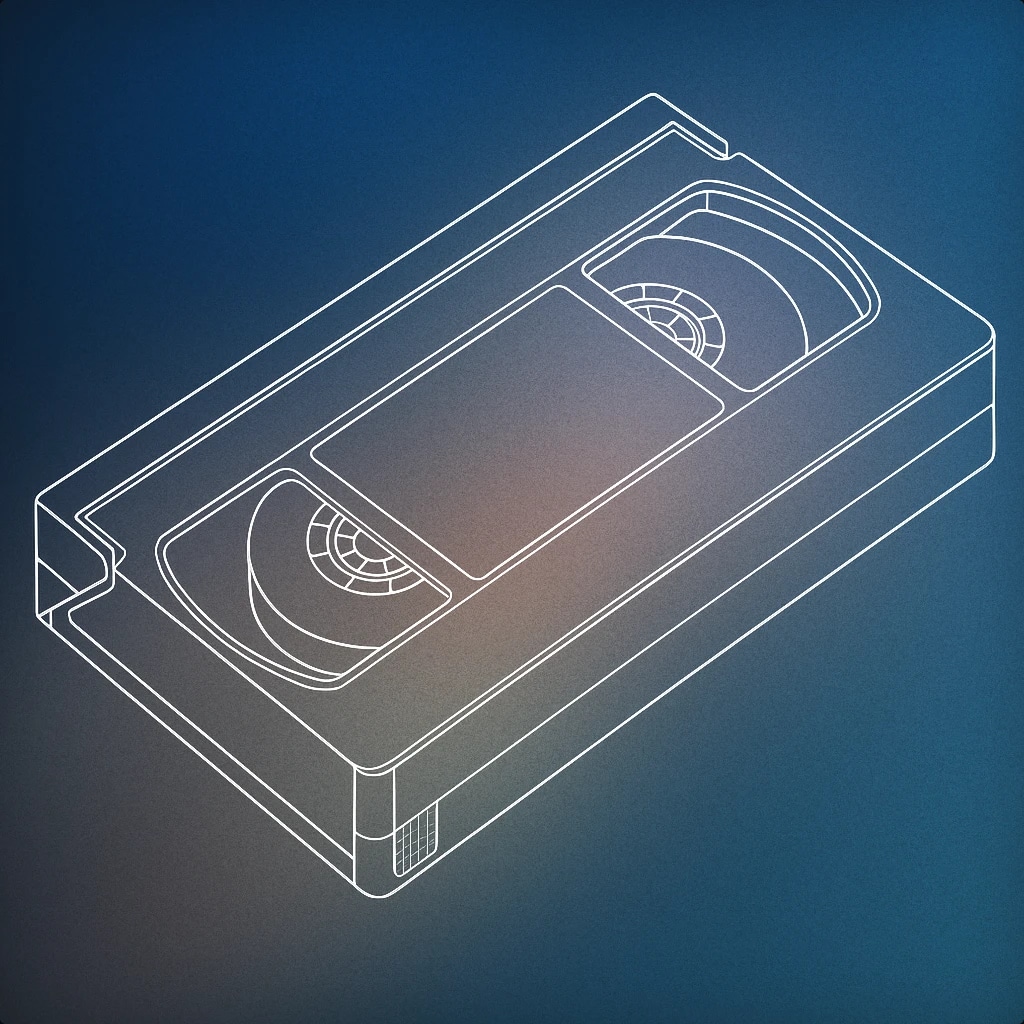 Cover of A single VHS tape with a visible tape reel window and a label area for VHS Tape sound effects