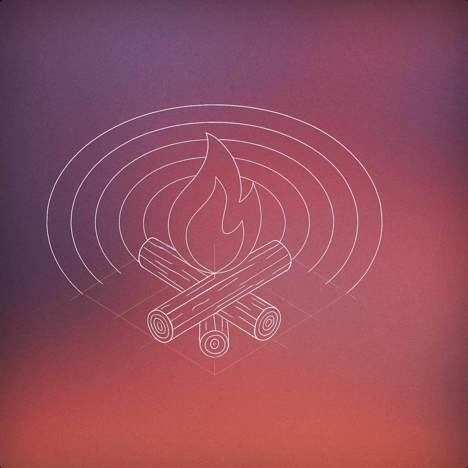 Cover of a campfire with stylized sound lines radiating outward for Camp sound effects