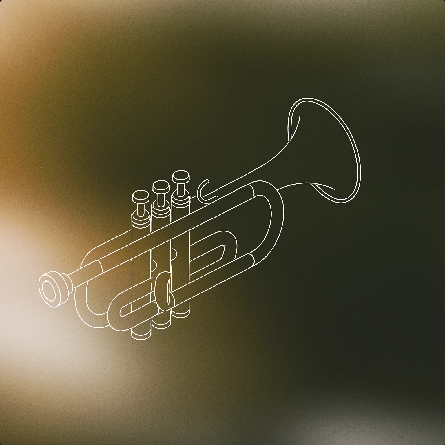 Cover of a stylized, simplified trumpet with a single coiled tube and flared bell for Trumpet sound effects