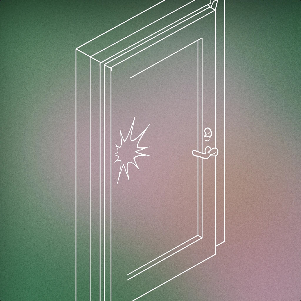 Cover of a closed door with a visible impact mark and slightly ajar frame for Door Slam sound effects