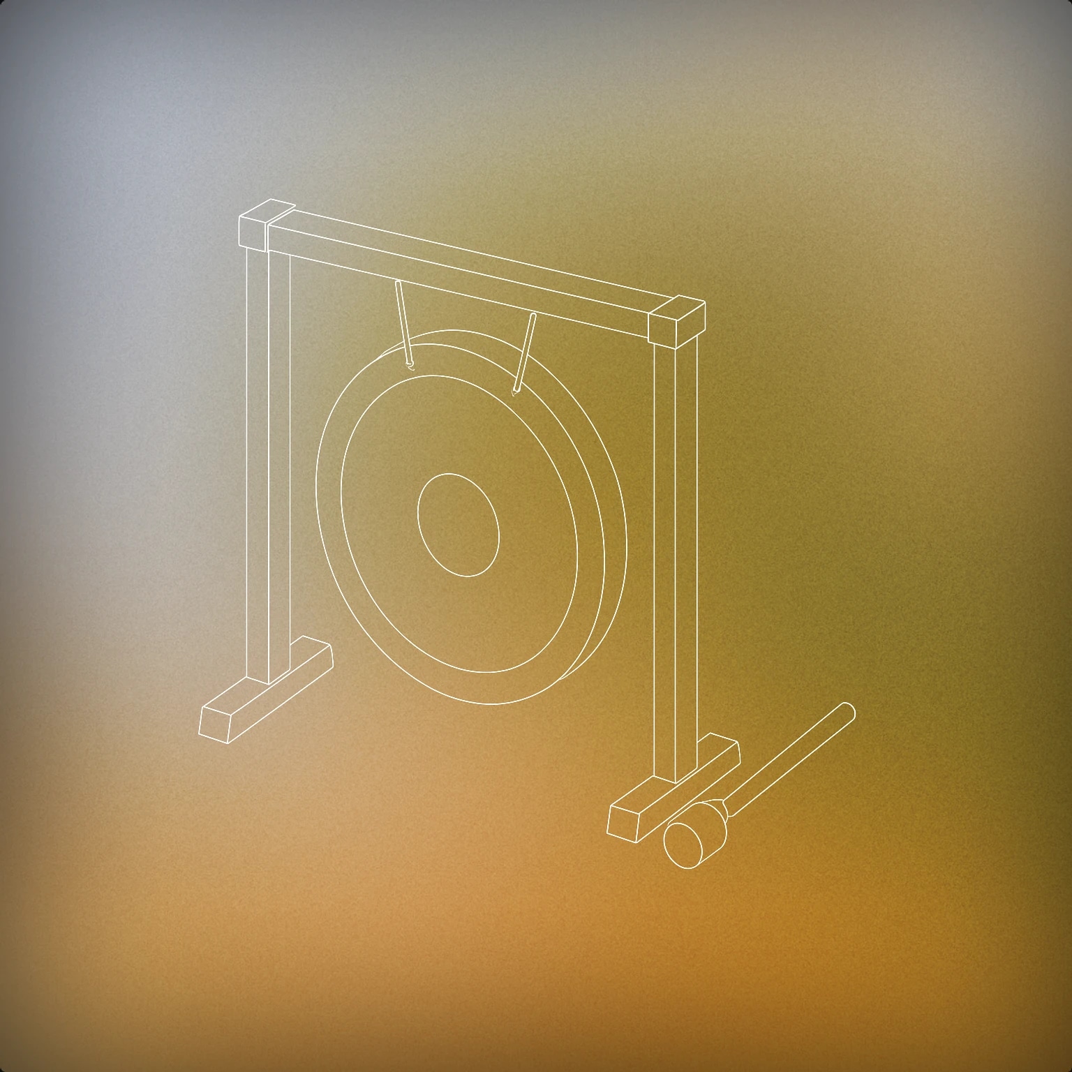 Cover of A large serene gong suspended in a simple frame with a mallet resting nearby for Spiritual sound effects