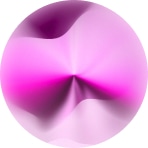 Pink metallic spherical object with a shiny, reflective surface.