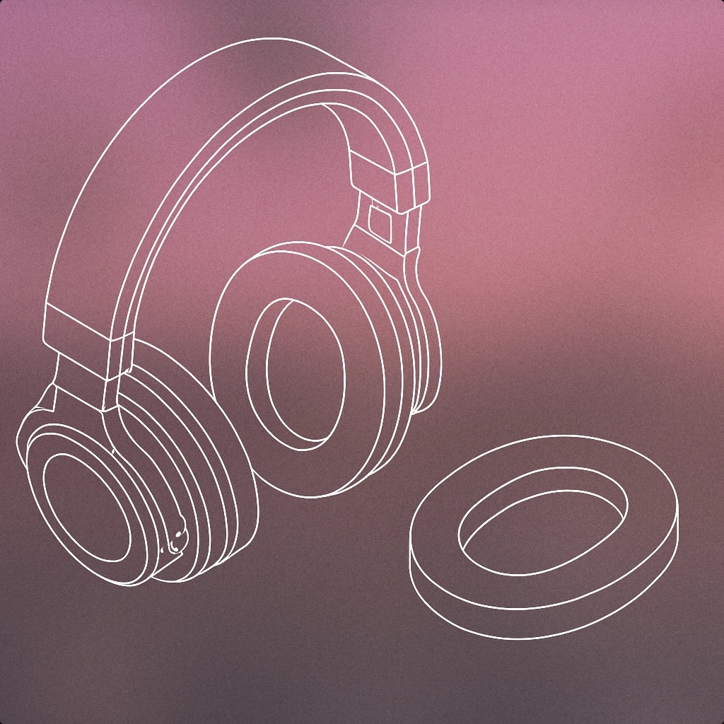 Cover of A pair of headphones with one earpad detached and lying beside the headband for Power Down sound effects