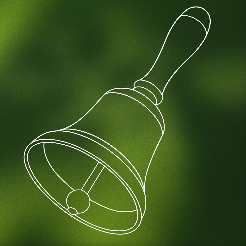 Cover of A classic handbell with a simple, smooth surface and a rounded handle, shown in a slightly tilted position to suggest motion. for Tone Bell sound effects