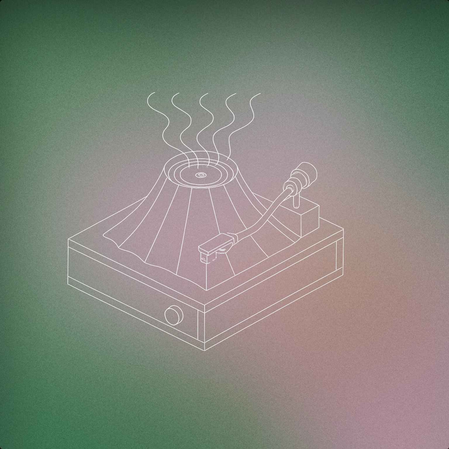 Cover of A stylized volcano-shaped record player with a central vinyl disc as the crater, emitting minimalistic wavy lines representing both smoke and sound. for Volcano sound effects
