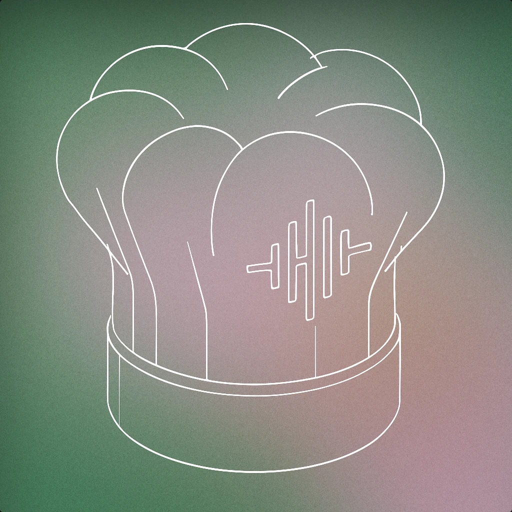 Cover of A chef's hat with a stylized soundwave pattern subtly embossed on its surface for Cooking sound effects