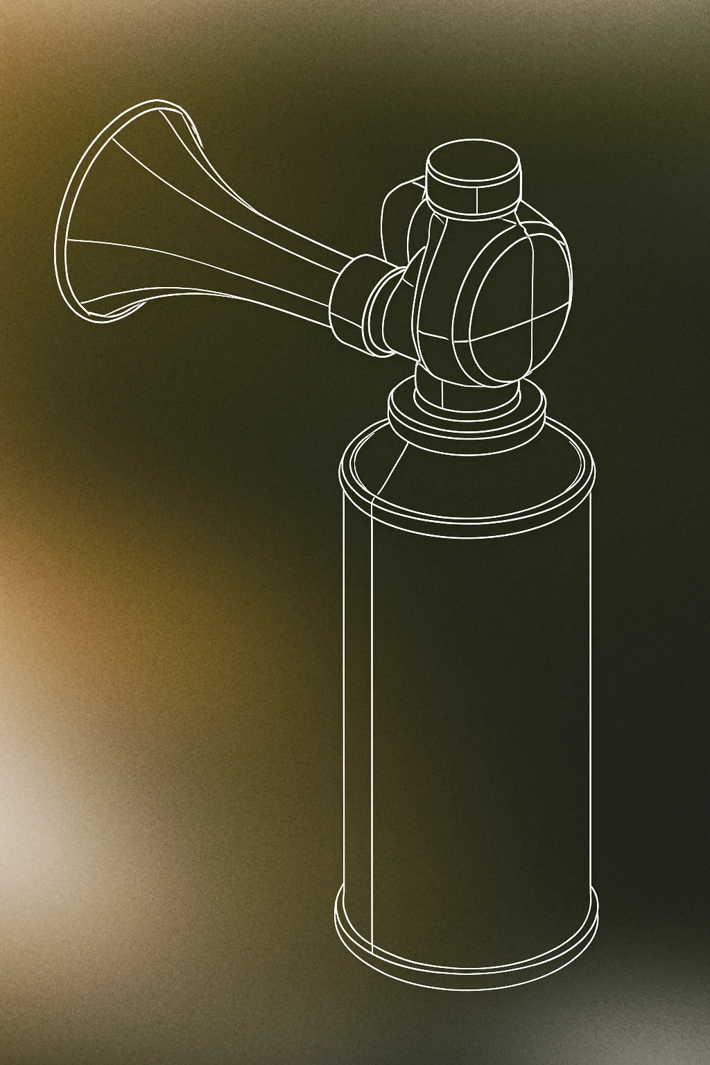 Cover of a handheld air horn canister with a trumpet-shaped nozzle for Air Horn sound effects