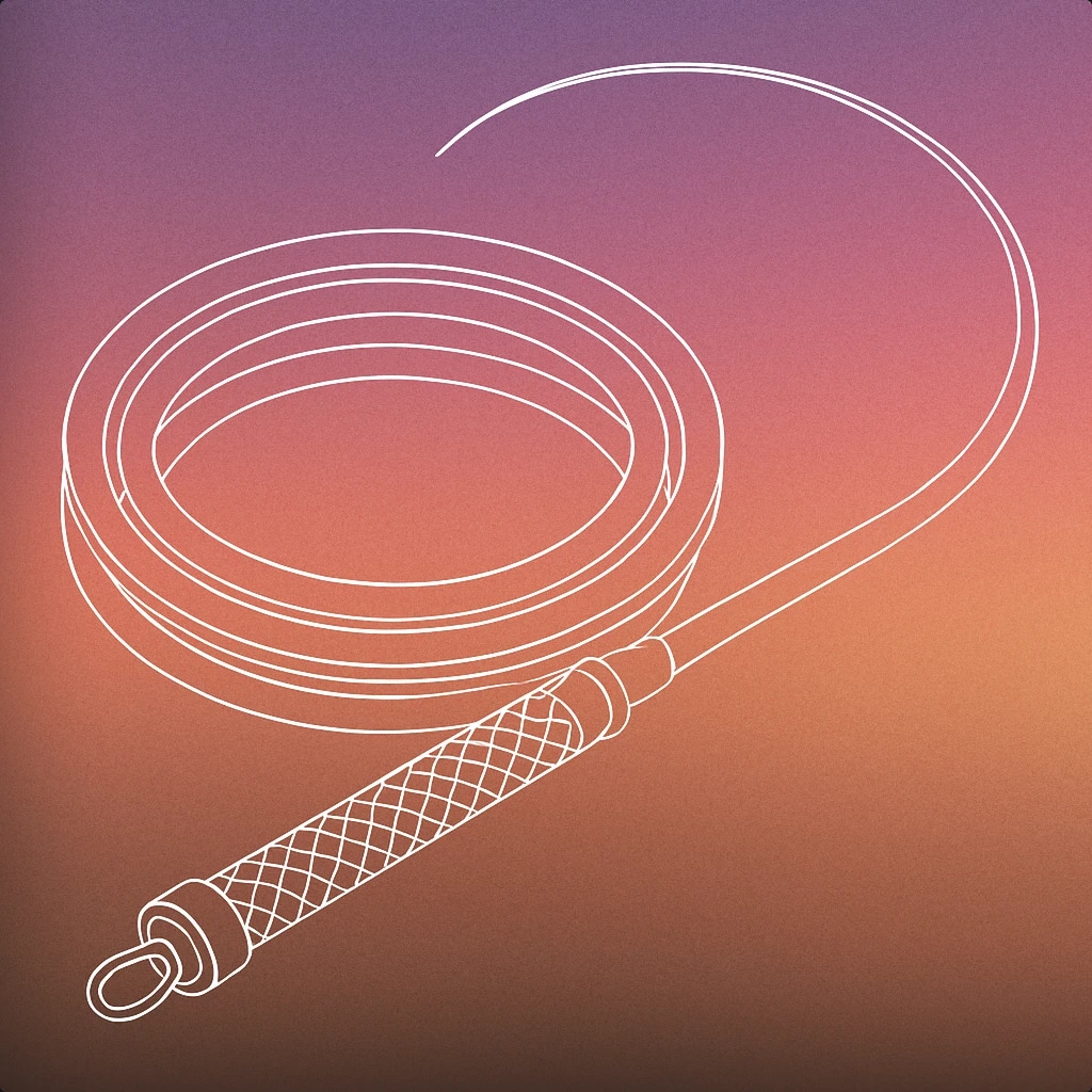 Cover of a coiled whip with its tip sharply flicked outward, forming a dynamic curve for Whip Crack sound effects