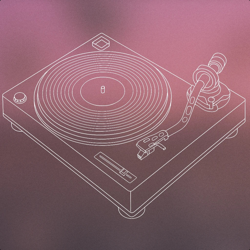 Cover of Phonograph turntable with a stylized tonearm and a single vinyl record for Mechanical Object sound effects
