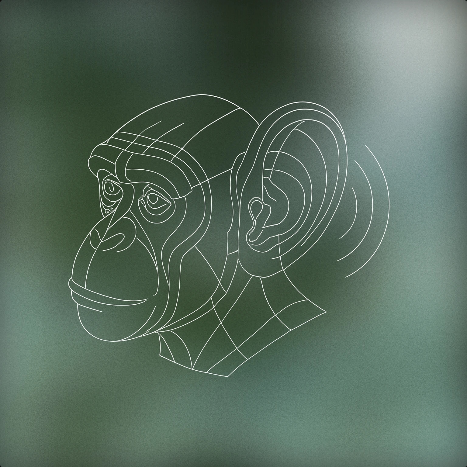 Cover of A stylized primate head with a single, prominent ear exaggerated in size and detail, with subtle soundwave lines emanating from the ear for Primate sound effects