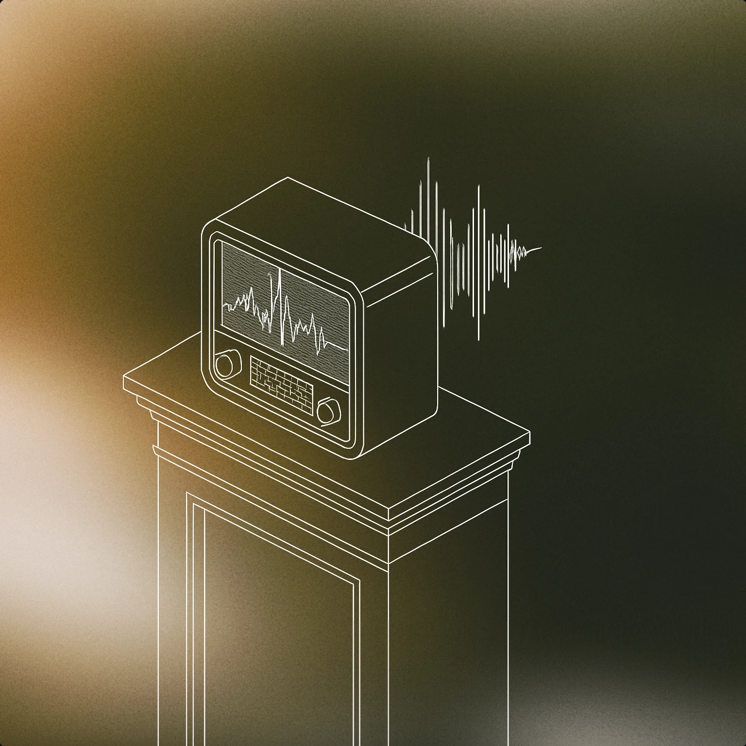 Cover of A vintage radio on a mantle with a soundwave pattern emerging from its grill for Fireplace sound effects