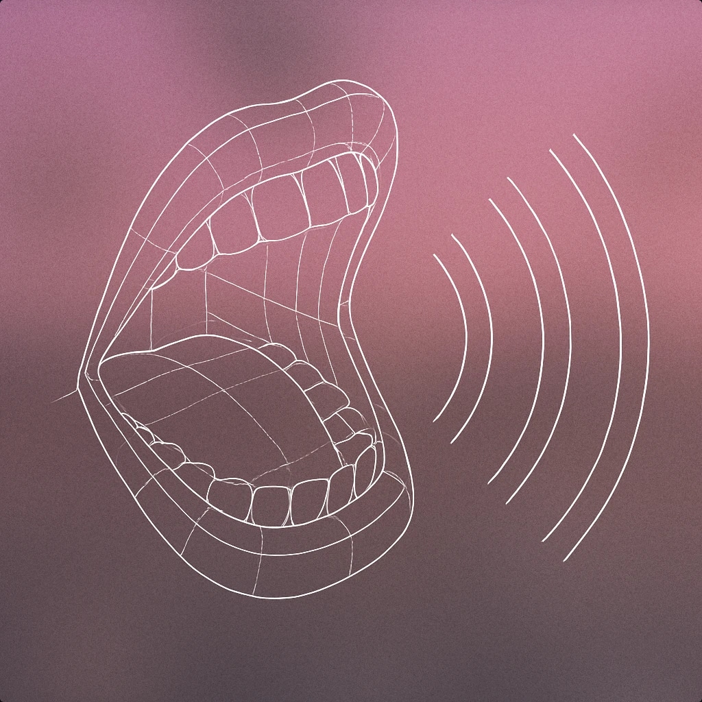 Cover of stylized open mouth with sound lines emanating outward for Crowd Screaming sound effects