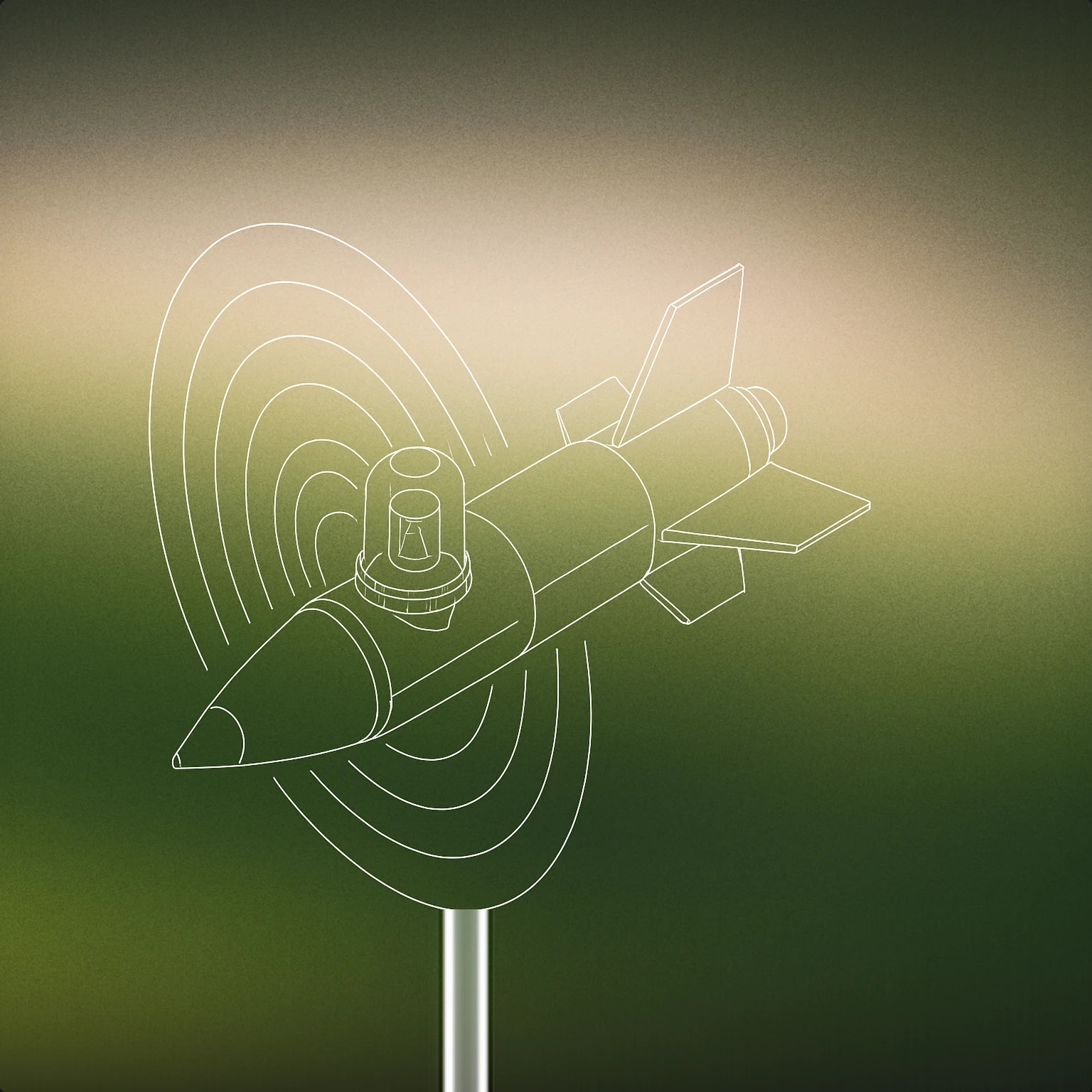 Cover of missile-shaped alarm siren emitting stylized concentric shockwave rings for Missile sound effects