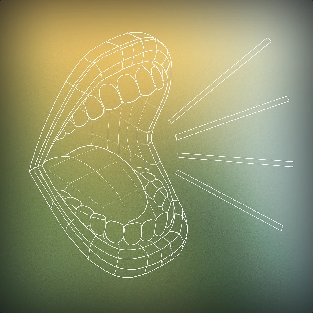 Cover of open mouth with exaggerated sound lines emanating outward for Loud Burp sound effects