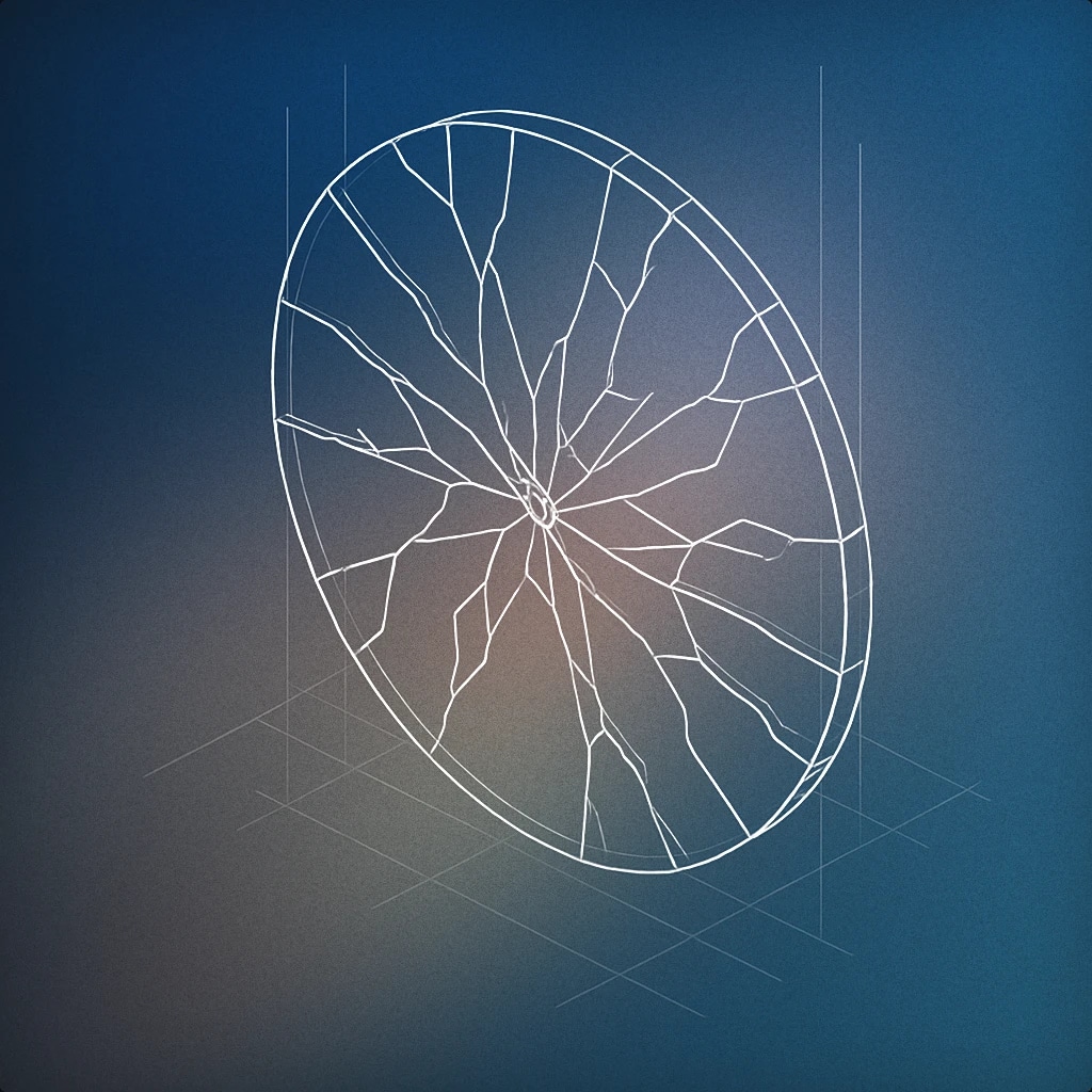 Cover of Shattered circular pane suspended in mid-air, with radiating cracks for Sonic Boom sound effects