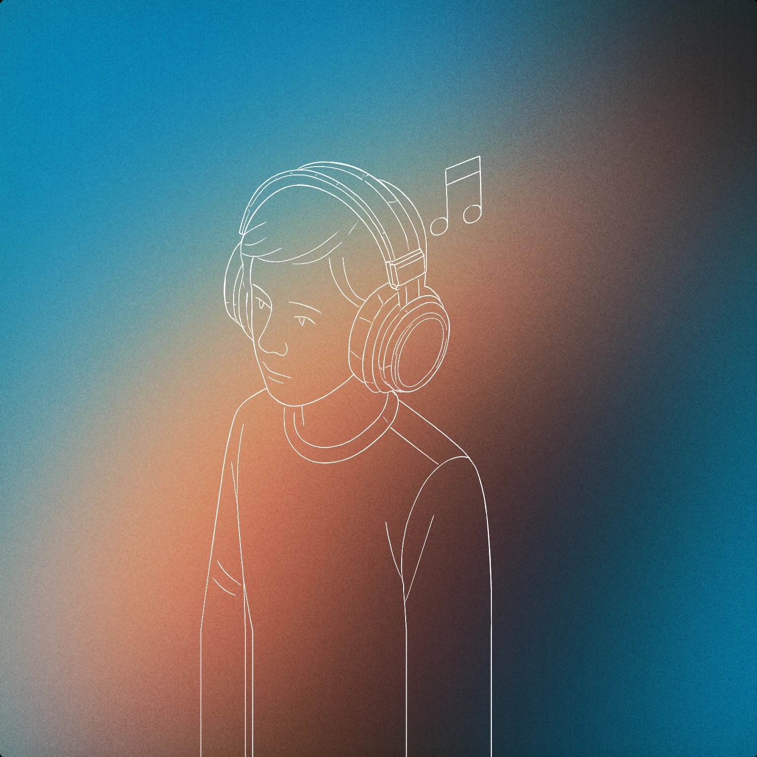 Cover of A young boy wearing oversized headphones with a visible music note floating above his head for Boy sound effects