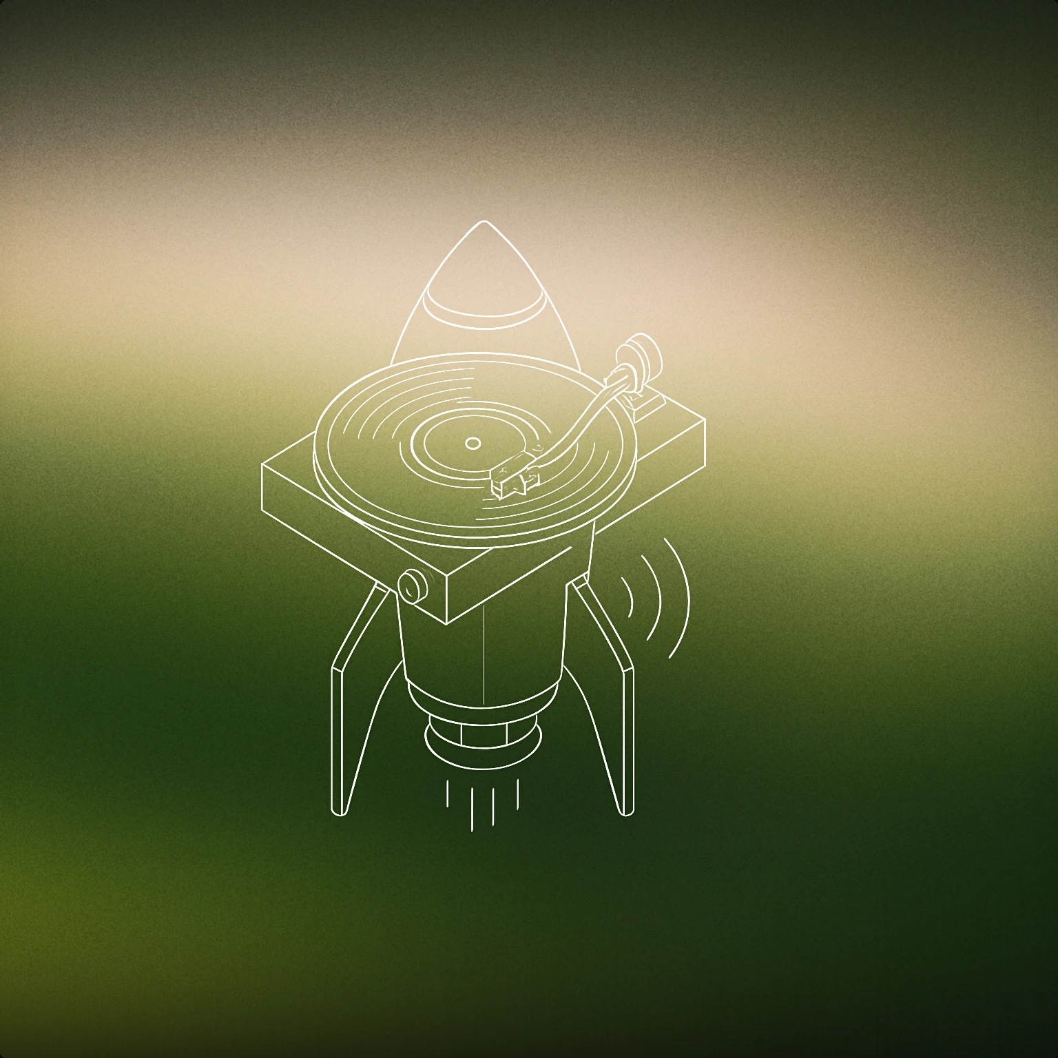 Cover of A stylized rocket-shaped vinyl record player emitting subtle sound lines for Launch sound effects