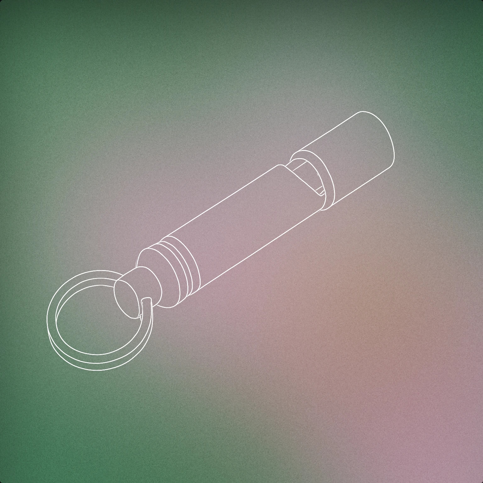 Cover of a classic dog whistle with a small loop at one end, shown in a simple, clean form for Dog Whistle sound effects