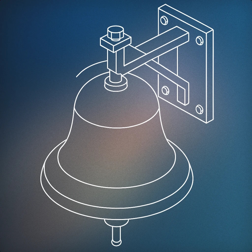 Cover of classic firehouse bell mounted on a wall bracket for Firehouse Alarm sound effects