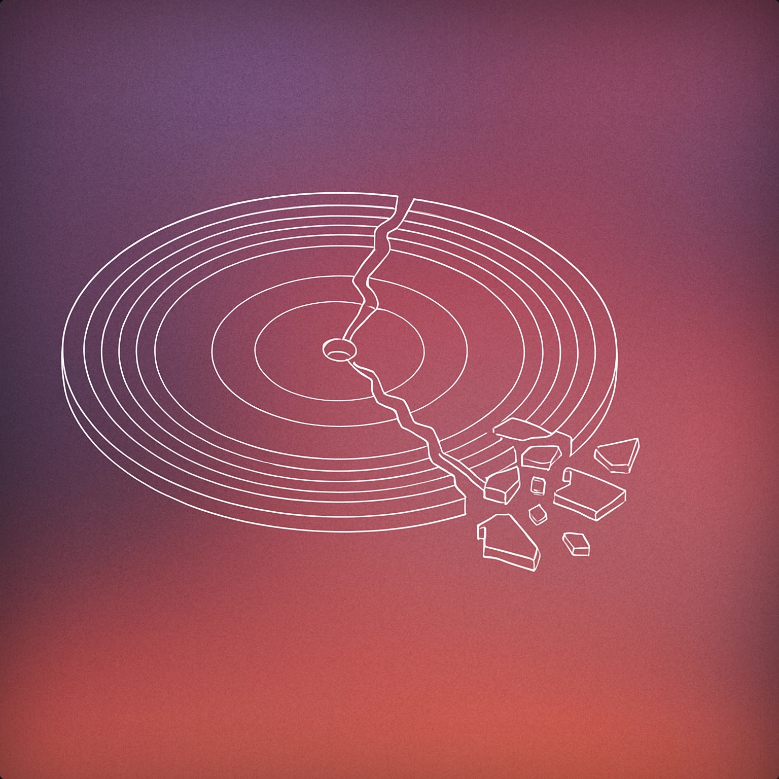 Cover of A broken vinyl record with a large crack through its center and fragments scattered on one side for Debris sound effects