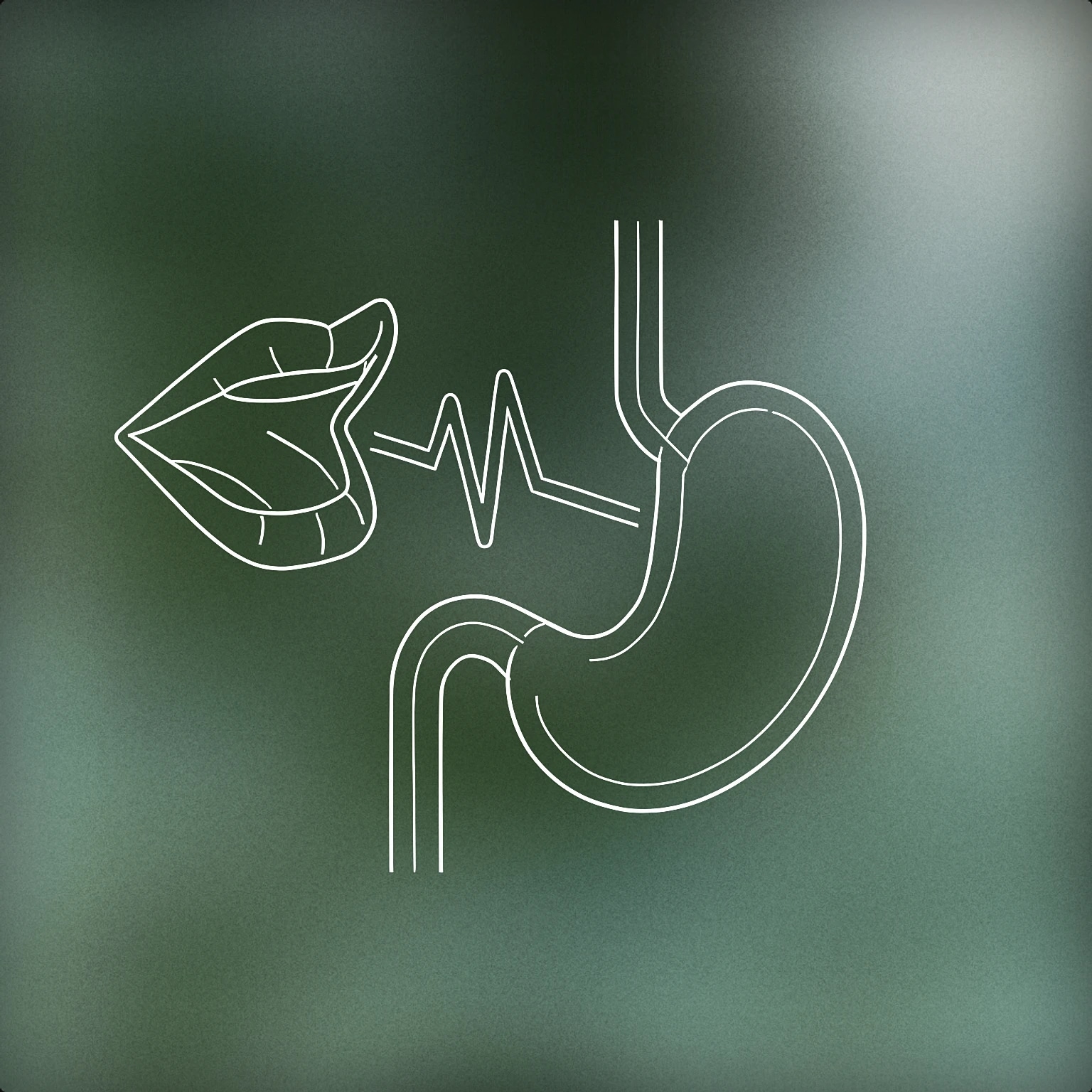 Cover of A stylized minimal mouth with a single visible soundwave traveling into the silhouette of a stomach for Stomach sound effects