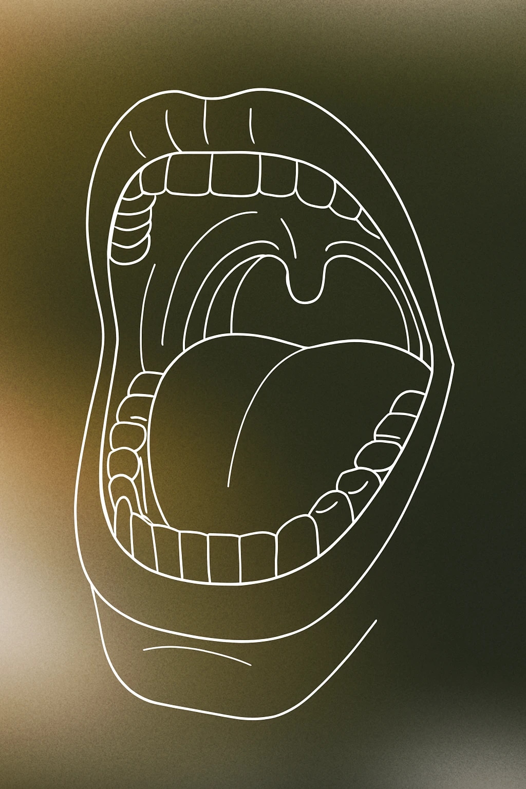 Cover of open human mouth with visible vocal cords for Ahh Ahh Ahh sound effects