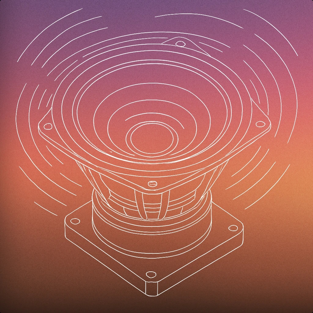 Cover of oversized subwoofer cone with exaggerated vibration lines for Womp Womp Womp sound effects