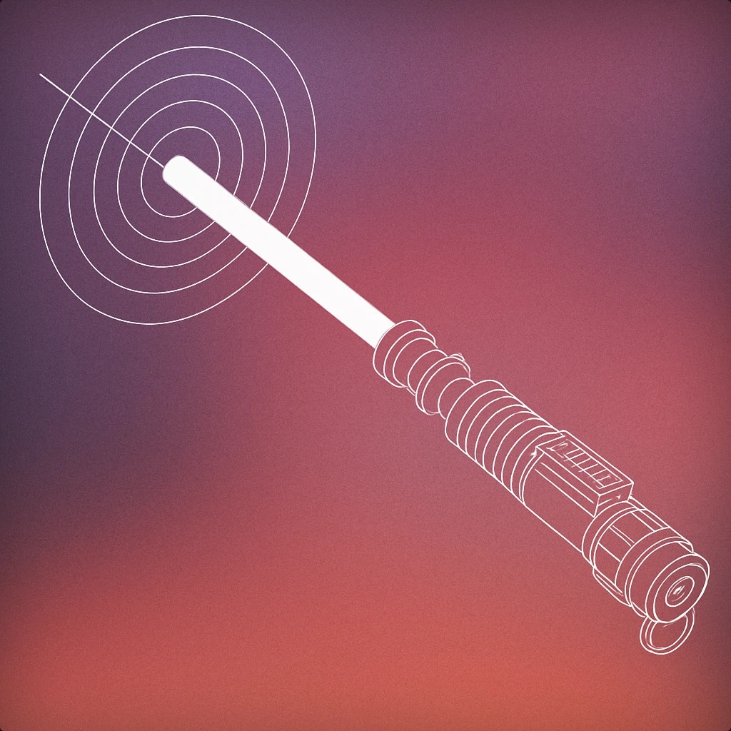 Cover of a stylized hilt of a lightsaber emitting a single, clean energy blade with subtle soundwave ripples radiating from the blade for Lightsaber sound effects